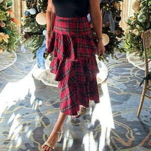 UNTUCKit Red Plaid Midi Skirt